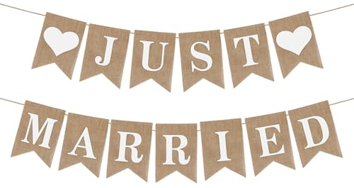 Just Married Girlande,Deko Hochzeit Girlande,Vintage Wimpelkette,Just Married Auto Deko Hochzeit Banner für Wedding Brautdusche Hochzeitszeremonie(Leinen)