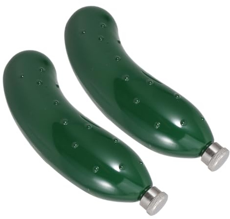 Zerodeko 2 Pièces Flasque Acier Inoxydable Forme Concombre Bouteille Portable pour Randonnée et Plein Air Flasque Métallique Compact pour Hommes Vert
