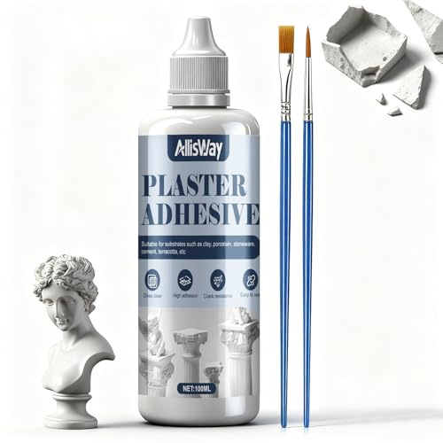 AllisWay Kleber für Gips, Gipsfiguren Kleber, Keramikkleber Trocknet Transparent auf, Hohe Haftung Keramik Extra Stark Wasserfest für Gips, Porzellan, Ton, 100ml