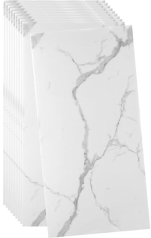 QUARKZMAN 10pcs Panneaux Muraux Adhesifs 23.6 x 11.8 Papier Peint Texture Brique Sentiment Peau (Couverture 19.4 Sq. Ft.) Carreaux Marbre Adhesifs Backsplash, Blanc avec Gris Thunder | 23.6 x 11.8, Carreaux Marbre Adhesifs Backsplash, Papier Peint Texture Brique sentiment Peau, Couverture 19.4 Sq. Ft.