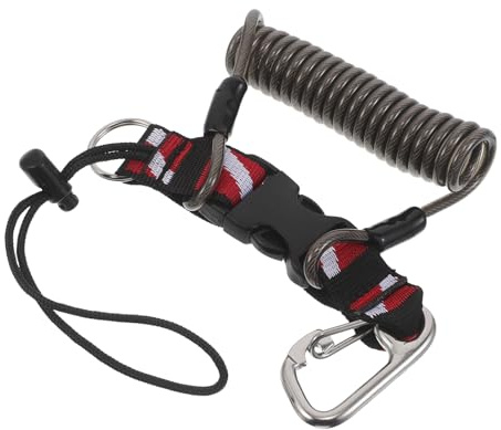 MOTHNUR Lanière de Plongée Noire avec Drapeau de Plongée Dragonne Anti-Perte Rétractable avec Boucle à Dégagement Rapide Corde Spiralée en Acier Inoxydable Accessoire Sécurisé pour