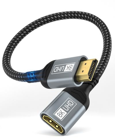 familaha HDMI-förlängningskabel 0,2 m kabel, HDMI 2.1-kabel hane till hona, HDMI-förlängningskabel 8K @60Hz 4K @144Hz 48Gbps UHD eARC HDCP 2.3 kompatibel med TV Stick Roku Xbox PS5 PS4 HDTV Laptop