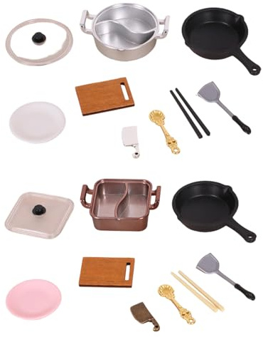 Tmboryuu Dollhouses - Ustensiles miniatures avec détails réalistes - Avec couvercle de casserole - Pour cuisine miniature à l'échelle 1/12