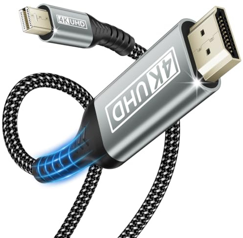 layajia Câble Mini DisplayPort vers HDMI 4K, Câble HDMI Thunderbolt 1/2 en Nylon pour Mini DP, MacBook Air/Pro, Surface Pro, Moniteur, Projecteur - 2m