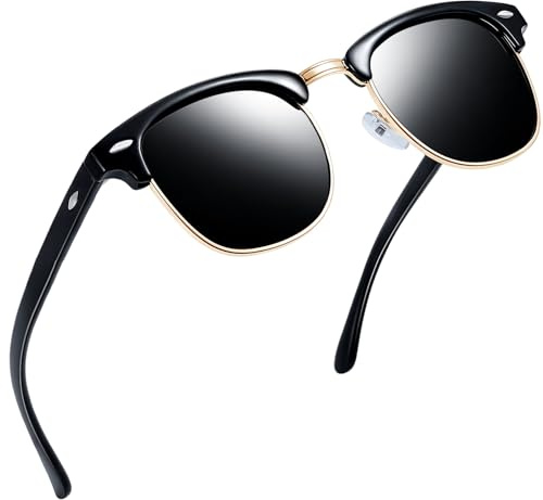 Joopin Klassiska Solglasögon Herr Dam med UV 400-skydd och Retro Halvram Solglasögon Polariserade Fiske Sunglasses Unisex för Fiske Körning Golf Svarta Linser