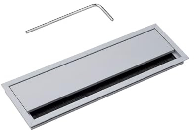 Gedotec Passacavi Argento Scrivania Eco rettangolare con guarnizione a spazzola, passacavo in alluminio argento anodizzato, scatola per cavi da 320 x 100 mm da inserire | 1 pezzo
