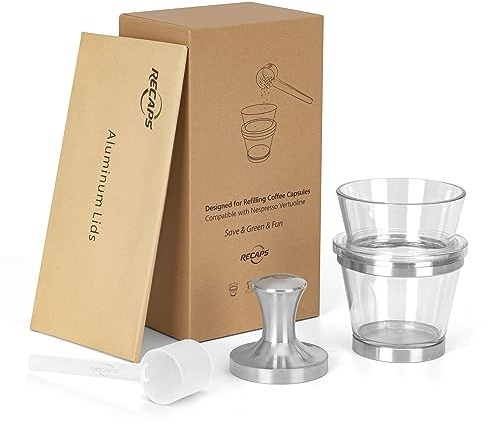 RECAPS Filling Tool Holder Tamper Kit Compatible with Vertuoline Coffee Pods(1 Tamper and 1 Holder and 30 Lids)