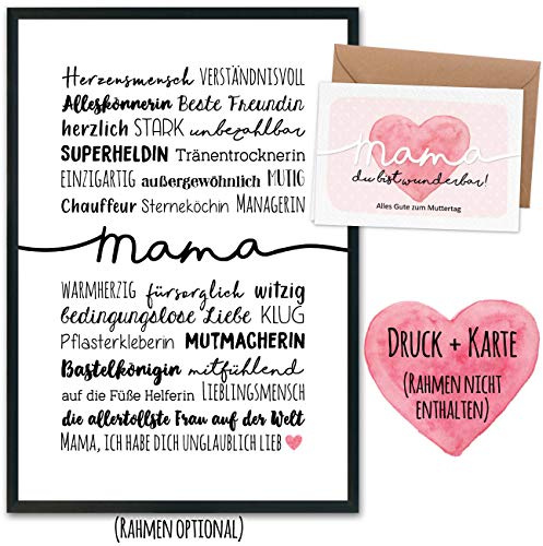Papierdrachen Regalo para el día de la madre con impresión artística, tarjeta plegable, sobre y postales, regalo para el día de la madre, lettering a mano, superheroína, mejor amiga, sin marco