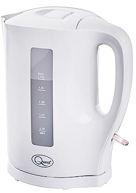 Quest 1.7 Litre Electric Kettle/White/Cord Storage/Water Level Indicator/BPA Free/Automatic Cut-Off/Student Essentials for University