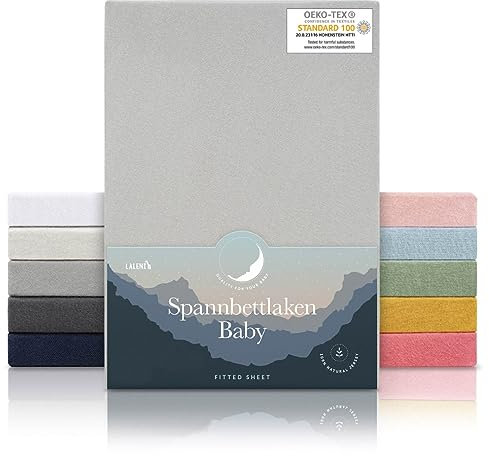 Laleni Jersey Spannbettlaken 100x100 cm Laufstall - Oeko-TEX zertifiziertes Spannbettlaken quadratisch - Laufstall Bezug aus Baumwolle - Spannbettlaken Laufgitter 100x100 - für Moseskorb Baby in Grau