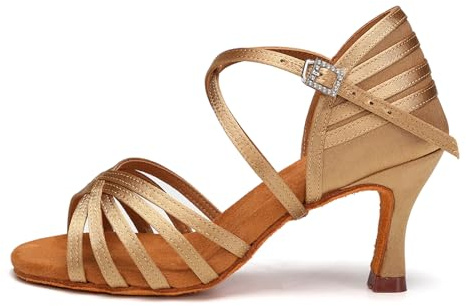 AOQUNFS Chaussures de Danse de Salon Latine Femme Talon Haut Latine Sandales pour Jazz Salsa Tango Bachata Samba Pratique,EM2324-7.5cm-Beige,EU41