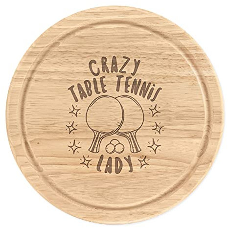 Crazy Table Tennis Lady Stars Wooden Chopping Cheese Board Round 25cm