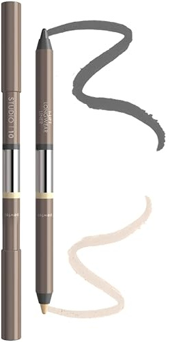 Longwear Kajal Eyeliner Pencil – Pewter Grey, Smudge Proof 3-in-1 Eye Liner with Blender Tip for Mature Sensitive Eyes