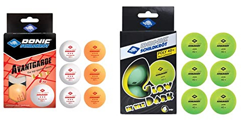 Schildkröt Unisex – Erwachsene Donic Tischtennisball 3-Stern Avantgarde, Poly 40+ Qualität, 6 STK. im Blister, weiß / 3X orange, 608533 & Donic Tischtennisball Glow in the Dark, 6 Bälle