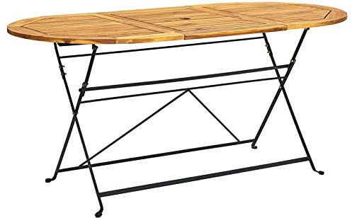 Yolola Gartentisch Massivholz Akazie und Stahl, klappbarer Gartentisch, Gartentisch 160 x 85 x 74 cm, Balkontisch für Terrasse, Balkon, Garten