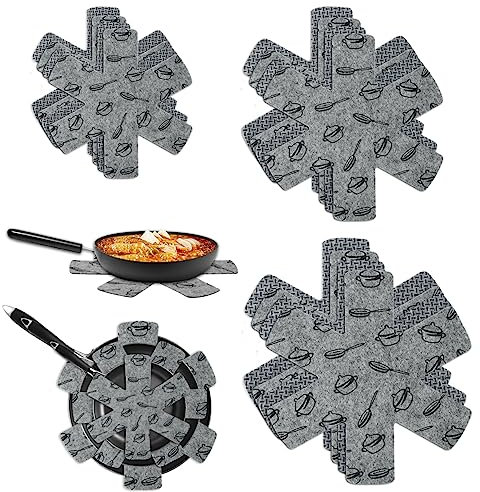 BomnKa Non-Woven Pot and Pan Protectors - Set of 12 | Non-Slip Dividers Pads for Protecting and Separating Cookware | Multi-Size Compatibility | Stackable Pan Protectors for Cooking & Dining