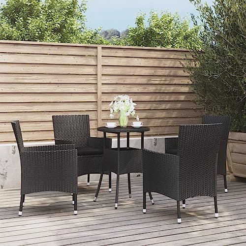 Homgoday Bistro-Set für den Garten, 5-teilig, mit Kissen aus schwarzem Polyrattan, Gartenmöbel-Set, Tisch und Stühle für den Außenbereich, Gartenmöbel-Set