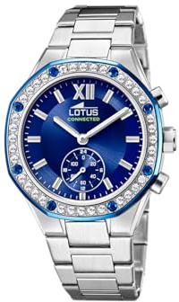 LOTUS Montre Intelligente Femme Hybride Connected Acier Inoxydable 316L - Verre minéral - Étanche 5 ATM - Contrôle Musique, podomètre, Notifications et rejet d’appels 18924/2