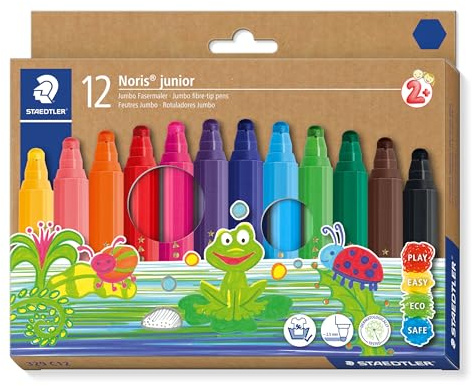 STAEDTLER Noris junior 329 Filzstifte – 12er Set, 2,5 mm | Fasermaler, auswaschbar aus Textilien, hexagonale Form – für Kinder – Art.-Nr. 329 C12