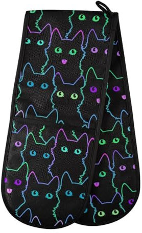 Doppelte Ofenhandschuhe, niedliche Katze, Regenbogen, hitzebeständig, Topflappen, Ofenhandschuhe, Handschuhe für Grillen, Kochen, Backen, Grillen, Mikrowelle