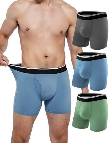 TIICHOO Mens Incontinence Boxer Briefs Washable Soft Protective Leak Proof Underwear for Men for Light Bladder Leakage 3 Pack (Dark Grey/Green/Blue, XX-Large)