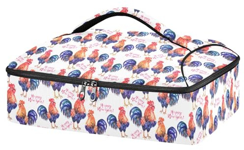 Mnsruu Contenitore per casseruola con motivo ad acquerello con fuoco sul retro bianco, per cibi caldi o freddi, borsa termica per casseruola con coperchio, borsa per cibo per viaggi, feste, picnic,