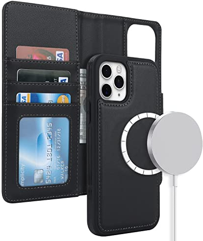 ELTEKER Hülle für iPhone 12/12 Pro, Klapphülle, Schwarz | 2-in-1 Abnehmbare Magnetische, Kabelloses Laden Kompatibel, Kartenfach, PU-Leder, Stoßfest