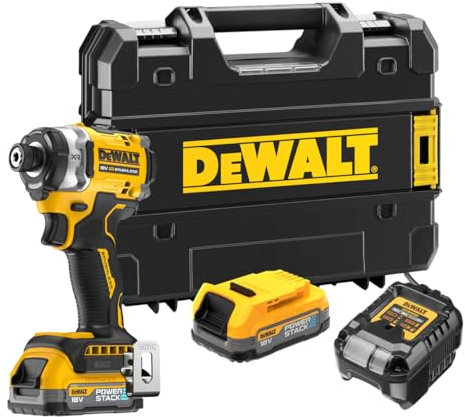DeWalt DCF860E2T 18V XR Cordless Brushless Impact Driver with 2 x 1.7Ah Powerstack Batteries, Charger & TSTAK Case