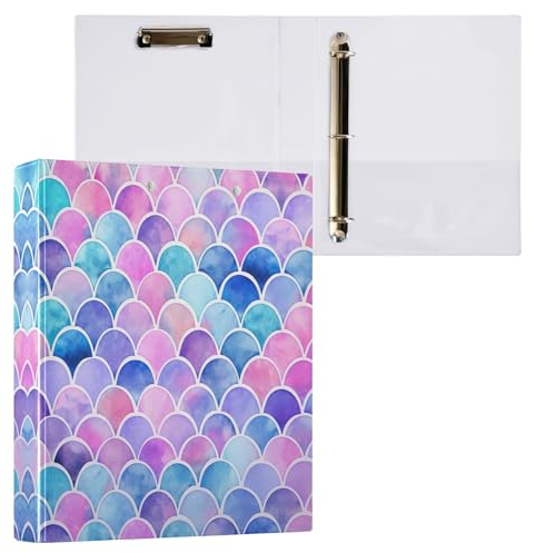 Dekoratives süßes Drei-Ringbuch mit 3 Ringen, 3,8 cm mit 3 Innentaschen, vielseitige Ordner für Schulbedarf, Blaugrün, Rosa, Lila, Meerjungfrauenschuppen, 1 Packung