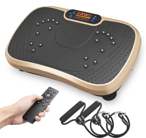 Dripex Plataforma Vibratoria, 99 Niveles de Vibración, 5 Programas de Entrenamiento, Altavoz Bluetooth, Pantalla LCD, Plataforma Vibración Muscular para Hacer Ejercicio en Casa (Negro + Oro)