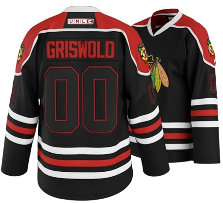 UNLC Griswold Youth #00 Movie Hockey Jersey - Genähte Buchstaben & Zahlen Authentische Fanbekleidung Atmungsaktives Polyester S-XL Kinder, Schwarz, XL