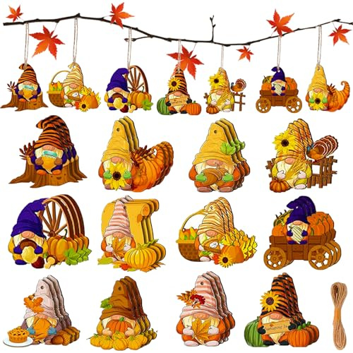 anhänger Dekoration herbst für Innen/Draußen, Thanksgiving Deko, Holz Ahornblatt Anhänger für Erntedankdekorationen