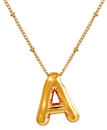MILAKOO A-Z Bubble Letter Necklace Gold Kette Initialen Halsketten mit Balloon Buchstaben Anhänger Damen Initial Namenskette Dick Buchstabenkette für Frauen