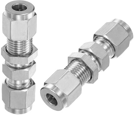 PATIKIL Raccordo a Compressione a Doppia Ferrula in Acciaio Inossidabile 304 1/4Idx9/16Od, 2 Pz Connettore Union Dritto per Tubo per Irrigazione Giardino Acqua, Argento