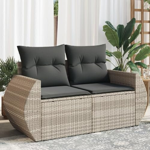 Somanki Gartensofa mit Kissen 2-Sitzer Hellgrau Poly Rattan, Gartenlounge, Garden Sofa, Balkonmöbel, Gartenmöbel, Loungemöbel - 366186
