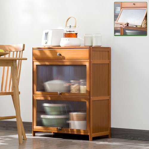 CWCQGH Küchenschrank aus Bambus mit Acryltüren, Schubladen und Regalen, Braun, 135 cm x 32 cm x 84 cm,One Color 70 * 32 * 84cm