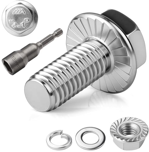 TXXATX 12 Piezas Tornillos Hexagonales M8x20mm Juego de Tornillos Acero Inoxidable A2 70 Totalmente Roscados Hexagonal Externo Tuercas de Flanco Arandelas Llave de Vaso para Construcción Maquinaria