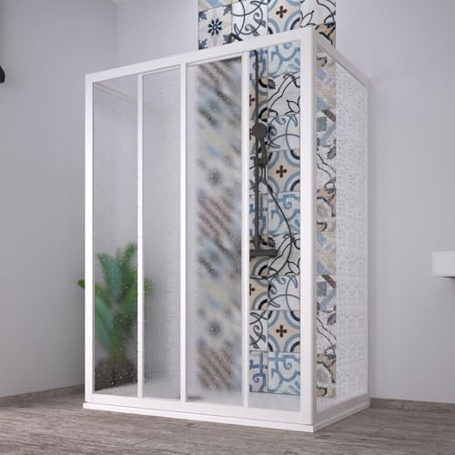Box doccia 3 Lati Acril in Acrilico con profili in PVC apertura Laterale riducibile Made in Italy (Bianco, 80x120x80 cm)