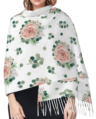 Hceaatb Damen-Schal, bunt, Rose, Eukalyptus, modisch, Winter, warm, Kaschmir, Fransenschal, Schwarz , Einheitsgröße