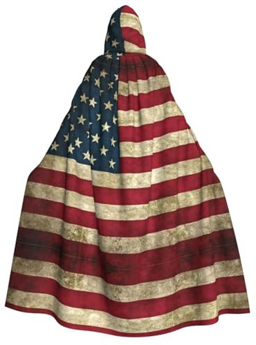 HJLUUFT Umhang mit amerikanischer Flagge, langer Umhang mit Kapuze, Halloween, Weihnachten, Kostüme, Mittelalter, Renaissance, Wikingerkönigs-Umhang