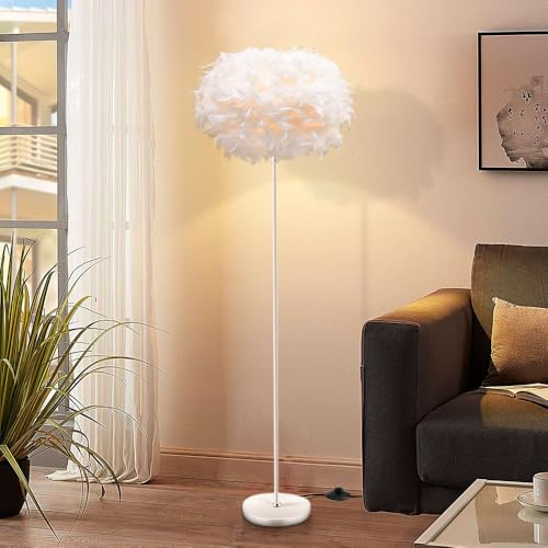 YLTLINK Lampada piume bianche,lampada da terra ad arco,floor lamp,piantana lampada da terra, salotto, camera da letto