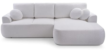 FurniShop24 Ecksofa mit Schlaffunktion und praktischem Bettkasten - Gepolstertes Schlafsofa 260x168 cm mit Weichen Kissen, Eckcouch Velo Weiß
