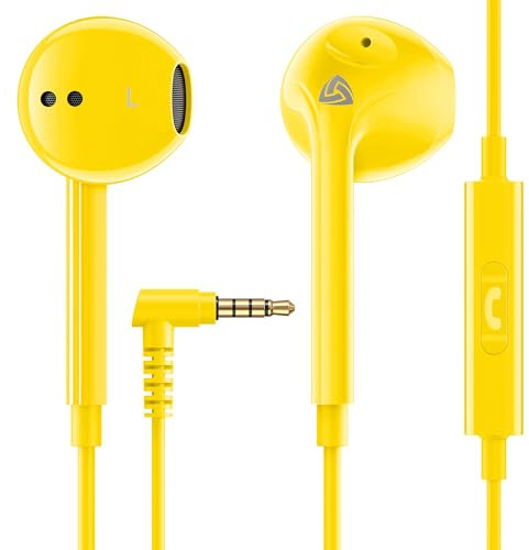 LUDOS Zenith Écouteurs, Garantie 2 Ans, Écouteur Intra-Auriculaires Filaires, Casque avec Microphone, Compatible avec Tablettes et Ordinateurs Portables Samsung, Huawei, iPhone, MP3 Players - Jaune