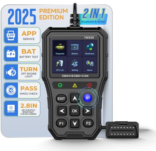 Escáner Profesional OBD2 con Herramienta de diagnóstico del probador de batería Pantalla IPS de 2,8 Pulgadas, Comprobar la preparación de Las emisiones, Leer y borrar los códigos de Error, negro
