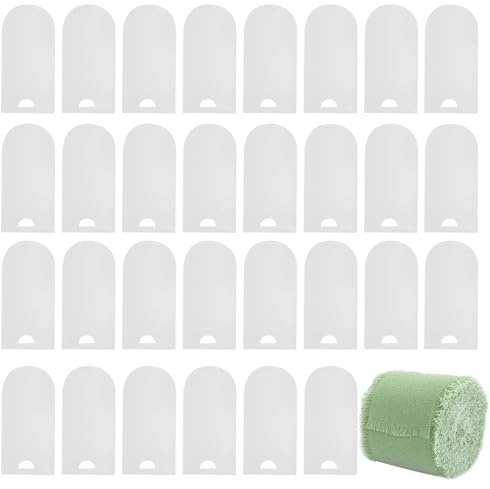 30 PSC Acrylic Wedding Name Plate Transparent+Green Ribbon Roll,Clear Arch Acrylic Sign Signs,Display Stands Name Plates with Protcetive Film,for DIY,Wedding,Parties (Clear+Green)