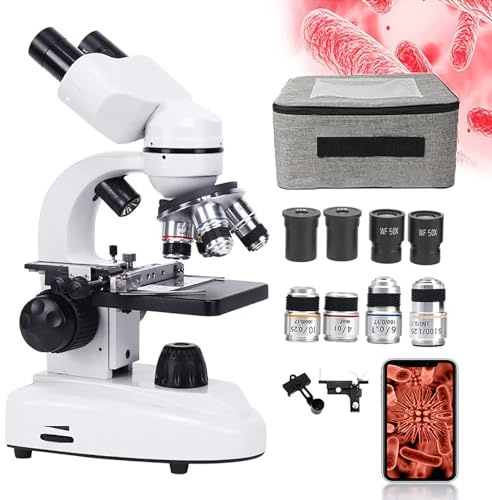 Microscopio BiolóGico HD 30000X/50000X/70000X, Juego De Microscopio Binocular Profesional, Tubo De 360° + Distancia Interpupilar Ajustable (55-75 Mm),50000X