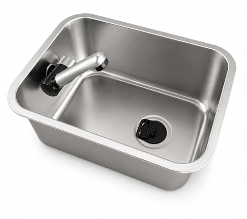 XENPER® Fregadero lavabo camper pica con grifo 12v agua fria y sumidero acodado pequeño 36x27 caravana
