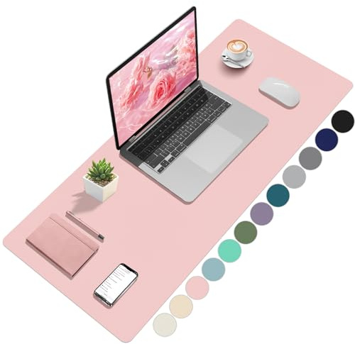 Zindoo Rosa Schreibtischunterlage 100x40cm PU-Leder Mauspad Rutschfest | Stylische Tischunterlage für Mädchen , Teenager und Frauen,, wasserfest, ideal für Büro, Kinderzimmer & Homeoffice