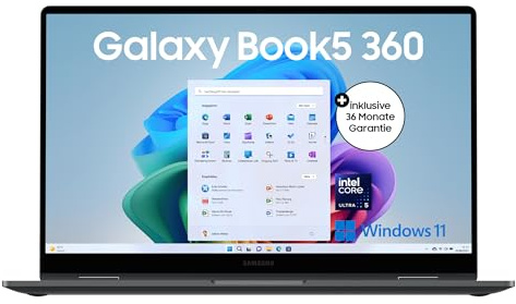 Samsung Galaxy Book5 360 15,6 2-in-1-Laptop, Convertible AI-Notebook mit Intel Core Ultra 5 Prozessor, 16 GB RAM, 256 GB Speicher, Moonstone Gray, 3 Jahre Herstellergarantie [Exklusiv bei Amazon]