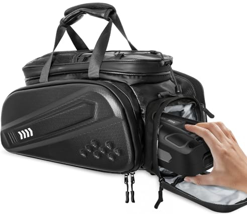 40L Capacity Rear Bike Rack Bag, Hard Shell Bike Rack Bag, Bikes Trunk Bags, Ebike Battery Bags, Multifunction Large Trunk Pannier for Bicycle, Bicycle Backpack for Ebike, Travel, Commuting,Black
